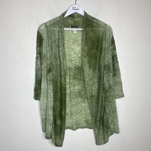 Only 9 Green Sheer Acide Wash Tie Dye Open Cardigan Top Size Medium Y2k